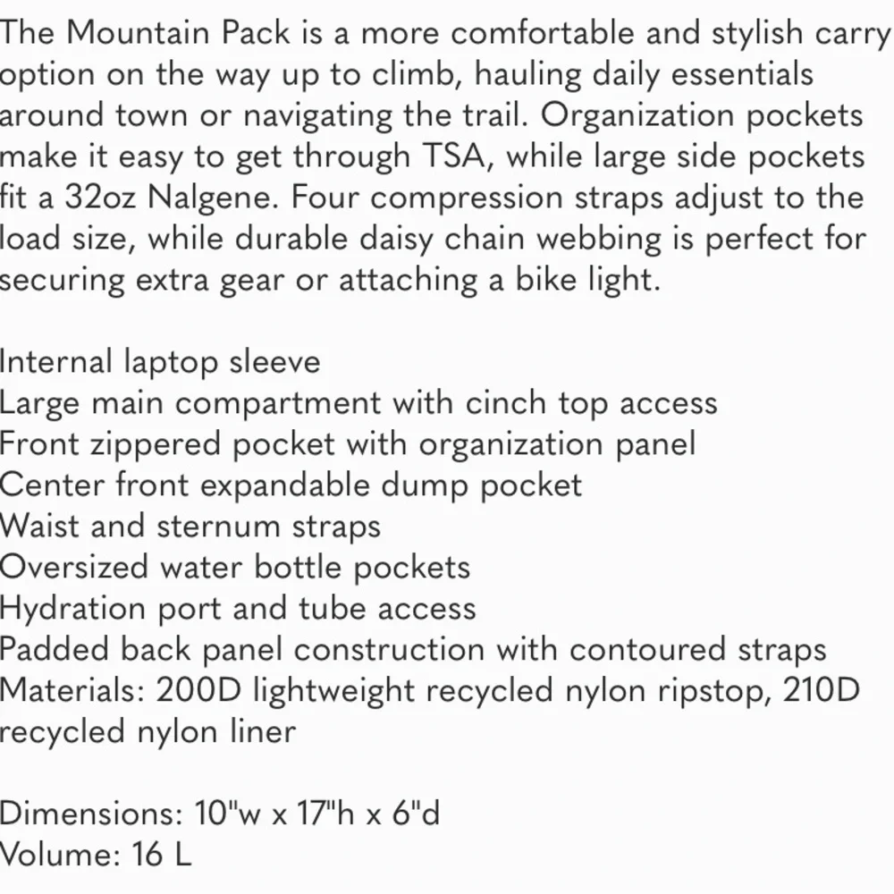 Topo Designs Mountain Pack Backpack 16L - Picture 9 of 9